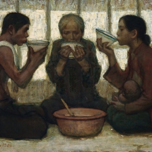 孫見(jiàn)光人物油畫(huà)作品《喝粥》欣賞及拍賣(mài)價(jià)