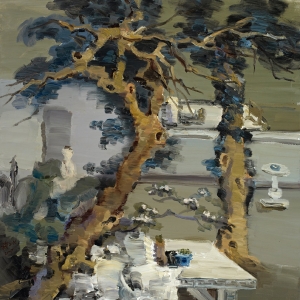 盛梅冰油畫 風(fēng)景《雙松對語》欣賞