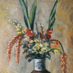 關(guān)良花卉油畫作品《青瓷瓶花》欣賞