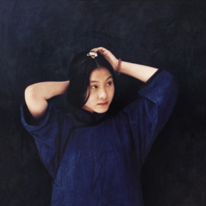 常青人物油畫作品《藍衣少女》欣賞