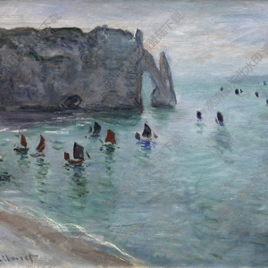 莫奈油畫風景_海上帆船_高清圖片下載