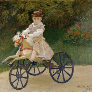 莫奈油畫_騎玩具車的小孩_作品高清下載