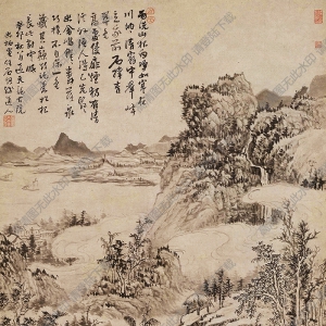 清 髡殘《雨洗山根圖軸》國畫高清大圖下載