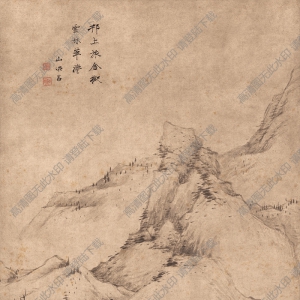 清 祝山嘲《仿倪去林山水》國畫高清大圖下載