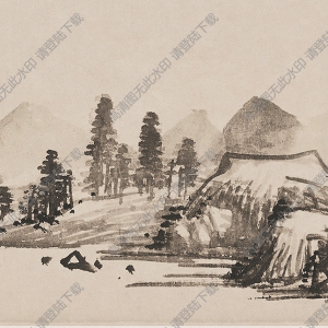 明 李流芳《雨中山色圖》國(guó)畫高清大圖下載
