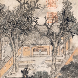 明 盛穎《馬嗜煙雨圖》國(guó)畫高清大圖下載