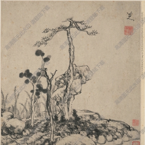 明 陳洪綬《花卉山水》-10國(guó)畫高清大圖下載