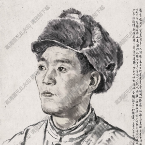 蔣兆和《志愿軍頭像》國畫高清大圖下載