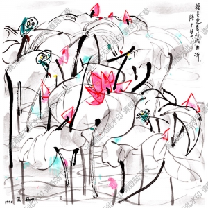 吳冠中《荷花》國畫高清大圖下載