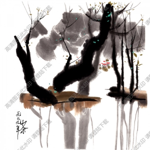 吳冠中《柳塘情趣》國畫高清大圖下載
