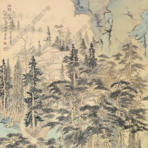 陳少梅《路轉(zhuǎn)松濤》國(guó)畫(huà)高清大圖下載