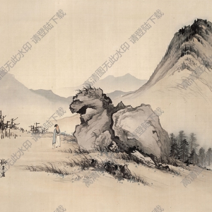陳少梅《獅子巖圖》國(guó)畫(huà)高清大圖下載