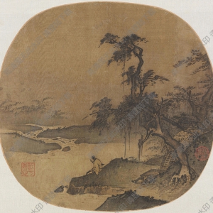 南宋 夏圭《臨流撫琴圖》國(guó)畫高清大圖下載
