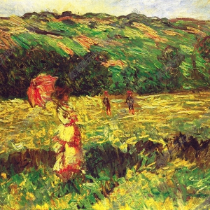 莫奈的畫_田野風景_撐紅傘的女子_高清大圖下載