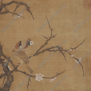 宋 馬麟《梅花雙雀圖》國畫高清大圖下載
