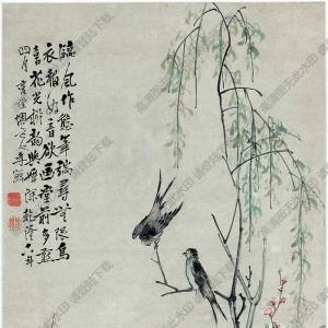 清 李禪《桃花柳燕圖》國(guó)畫(huà)高清大圖下載