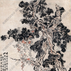 清 李鱓《古柏凌霄圖》國(guó)畫(huà)高清大圖下載