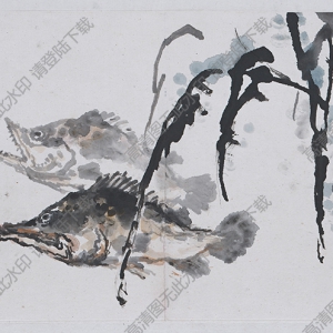 錢松巖《指畫雙魚》國(guó)畫高清大圖下載