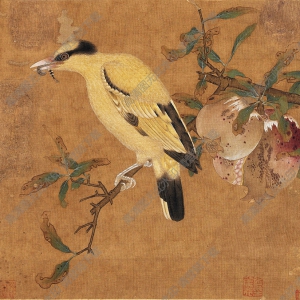 宋 傳毛益《榴枝黃鳥圖》國(guó)畫高清大圖下載