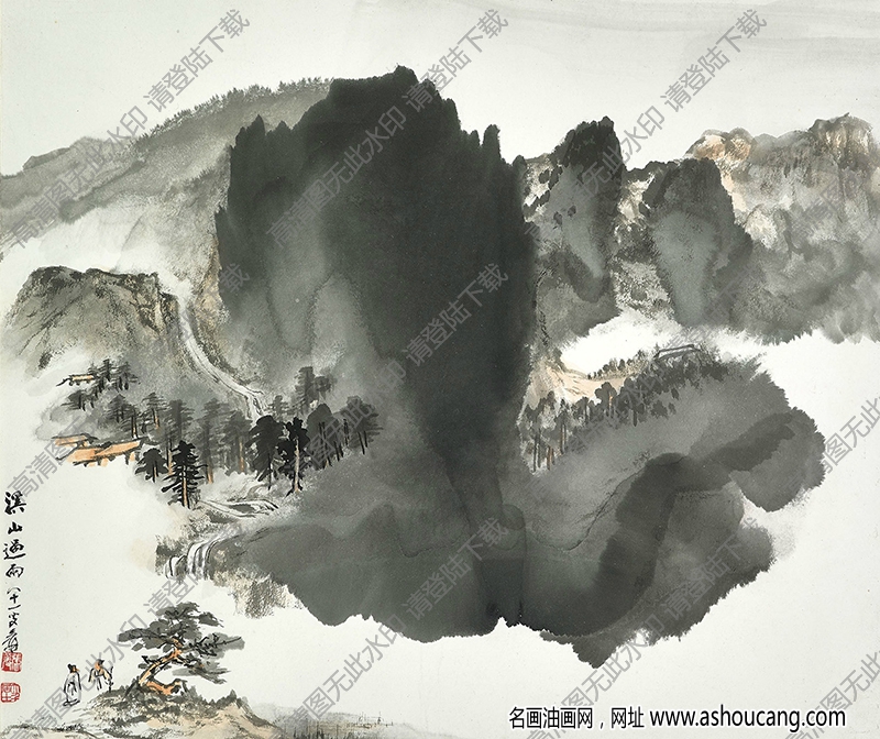 張大千的畫_溪山過雨圖_八十一歲時作_高清大圖下載