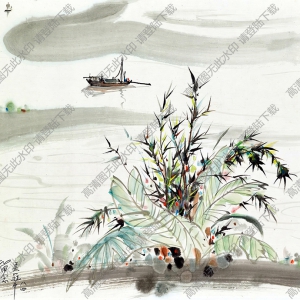 吳冠中國(guó)畫(huà)_岸邊輕舟_高清大圖下載