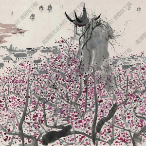 吳冠中國(guó)畫(huà)作品_梅園水亭_高清下載