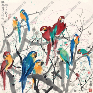 吳冠中國(guó)畫(huà)作品_鸚鵡_高清下載