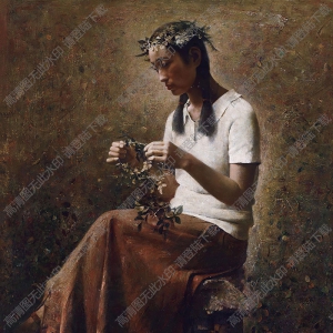 郭潤文油畫 花環(huán)少女 高清大圖下載