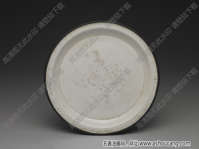 北宋 定窯白瓷劃花蟠螭紋盤 高清大圖下載