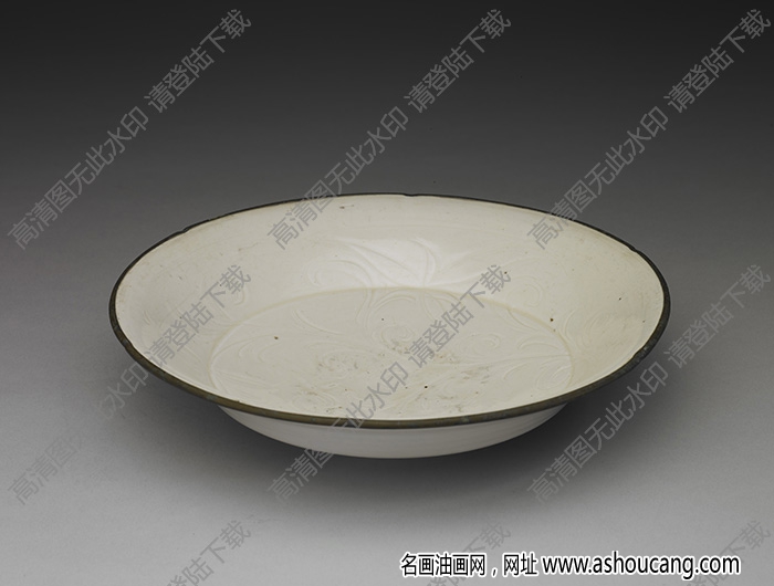 北宋至金 定窯白瓷劃花牡丹紋葵瓣口盤 高清大圖下載