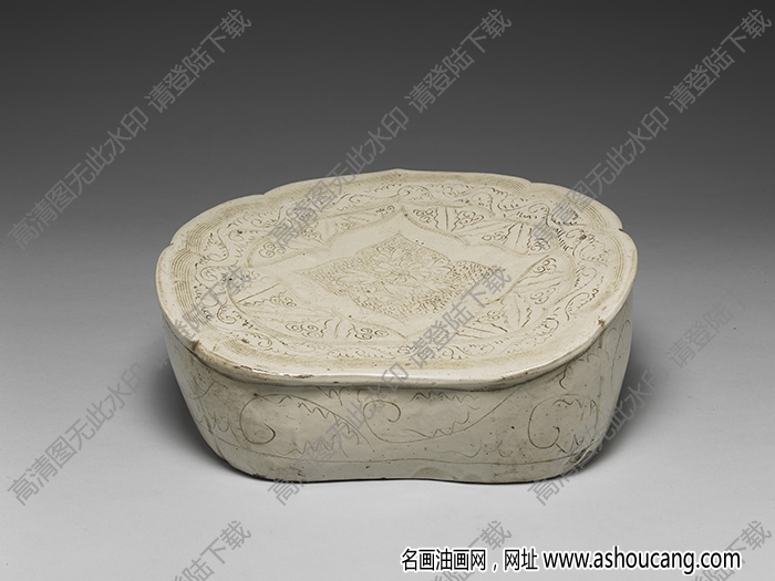 北宋-金 定窯系白瓷劃花如意枕 高清大圖下載