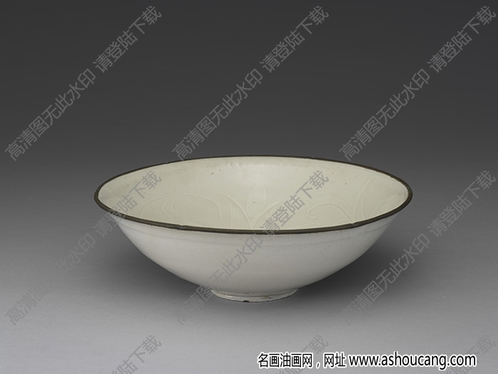 金 定窯白瓷印花蓮塘水鳥紋碗 高清大圖下載