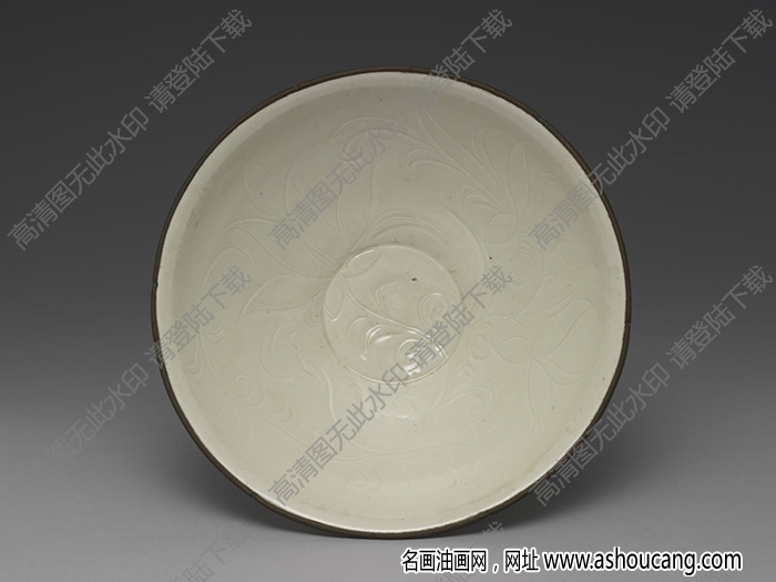 金 定窯白瓷印花蓮塘水鳥紋碗 高清大圖下載