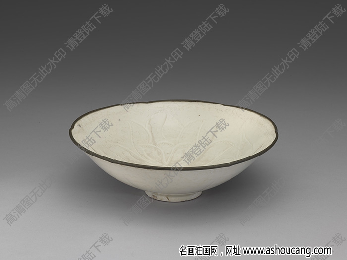 金 定窯白瓷印花蓮塘水鳥紋碗 高清大圖下載