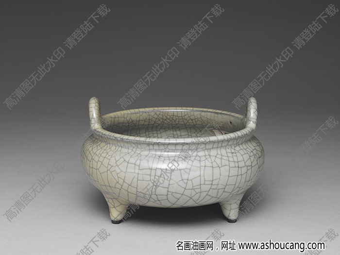 元 青瓷雙耳三足爐 高清大圖下載