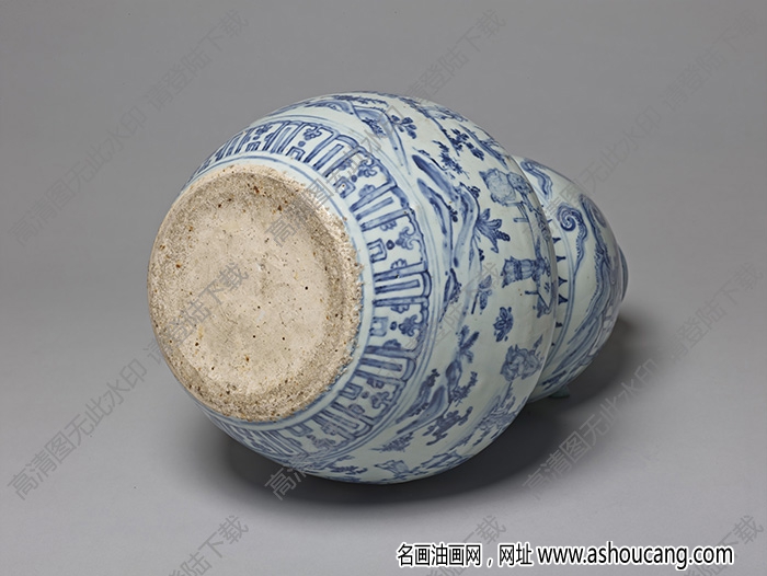 明中期 青花琴棋書(shū)畫(huà)十八學(xué)士葫蘆瓶 高清大圖下載