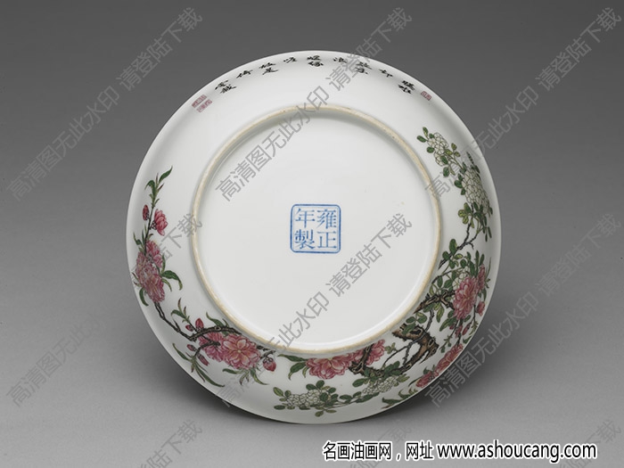 清雍正 琺瑯彩瓷海棠繡球花盤 高清大圖下載