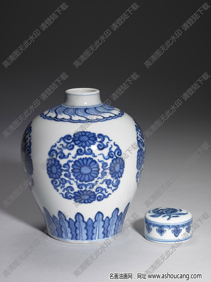 清雍正 青花團(tuán)菊紋茶葉罐 高清大圖下載
