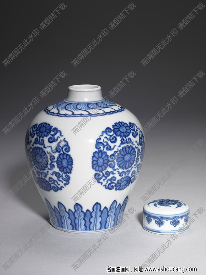 清雍正 青花團(tuán)菊紋茶葉罐 高清大圖下載