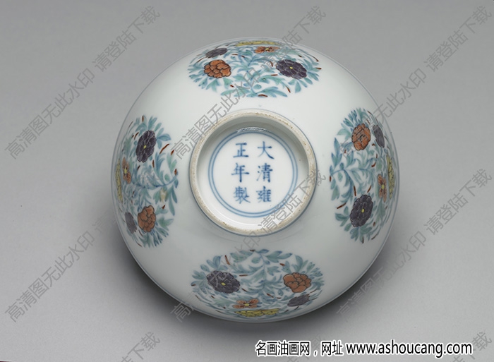 清雍正 青花斗彩團花紋碗 高清大圖下載