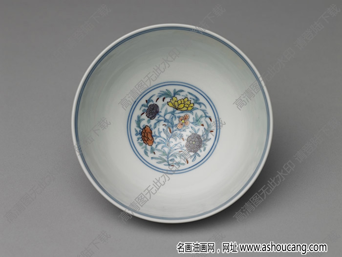 清雍正 青花斗彩團花紋碗 高清大圖下載