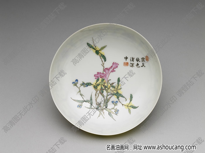 清乾隆 琺瑯彩黃地花卉碟 高清大圖下載