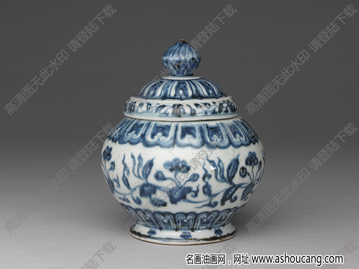 明宣德 青花轉枝海棠紋茶葉罐 高清大圖下載