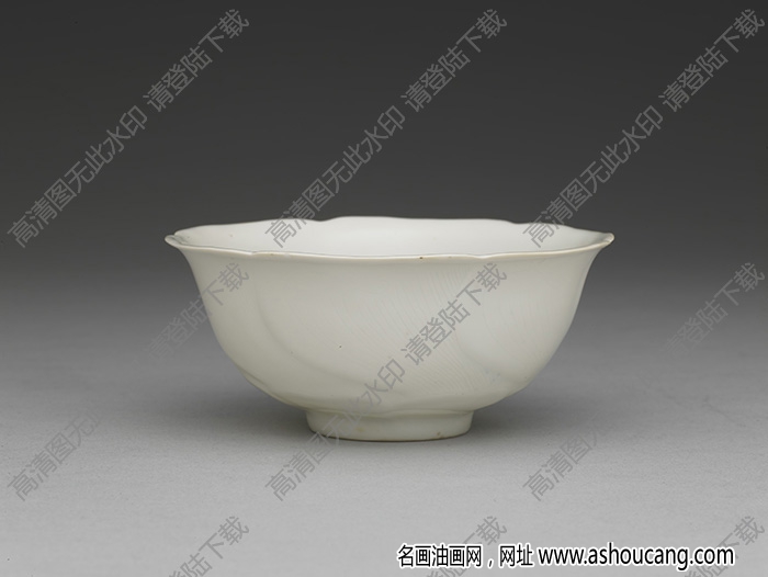 明永樂 甜白暗花菱花式茶鐘 高清大圖下載