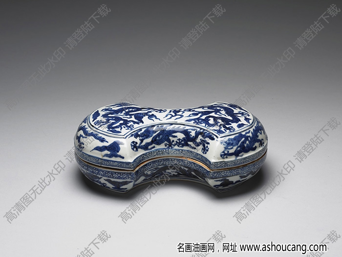 明隆慶 青花云龍紋銀錠式盒 高清大圖下載