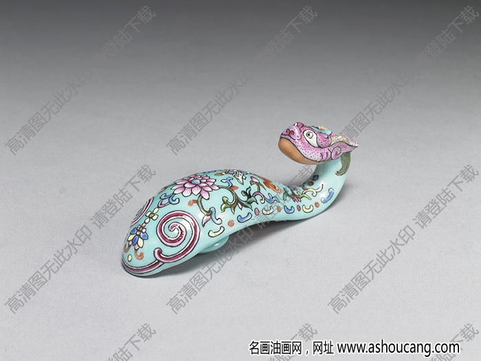 清 粉彩福壽花卉龍首帶鉤 高清大圖下載