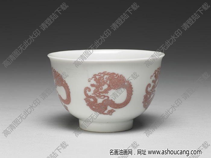 清康熙 白瓷描紅團(tuán)龍紋杯 高清大圖下載