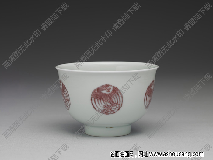 清康熙 白瓷描紅團(tuán)鳳紋杯 高清大圖下載