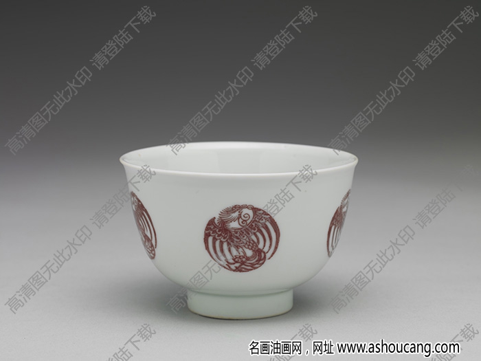 清康熙 白瓷描紅團(tuán)鳳紋杯 高清大圖下載
