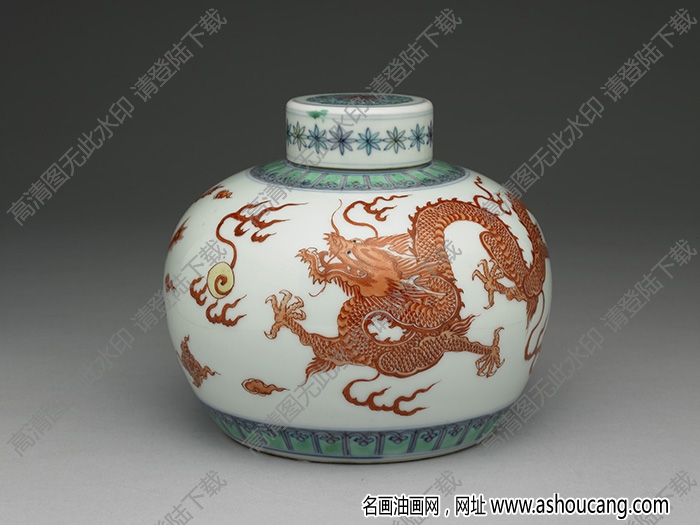 清康熙 五彩龍鳳紋茶葉蓋罐 高清大圖下載